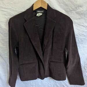 Briggs Petite Dark Brown Vegan Suede Single Button Blazer Jacket Womens Sz 6P